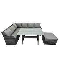 GARTENMÖBEL SET Polyrattan Dunkelgrau 7-Sitzer - Dunkelgrau/Grau, Glas/Kunststoff - Fimous