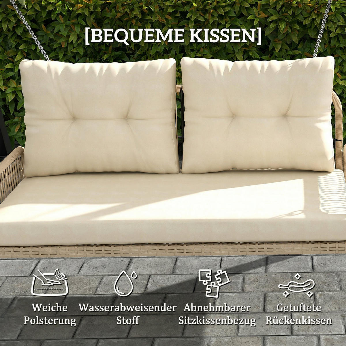 HOLLYWOODSCHAUKELL DE-06728 2-Sitzer, mit Kissen Beige - Beige, Kunststoff/Metall (115/44/66cm) - ComfortXL