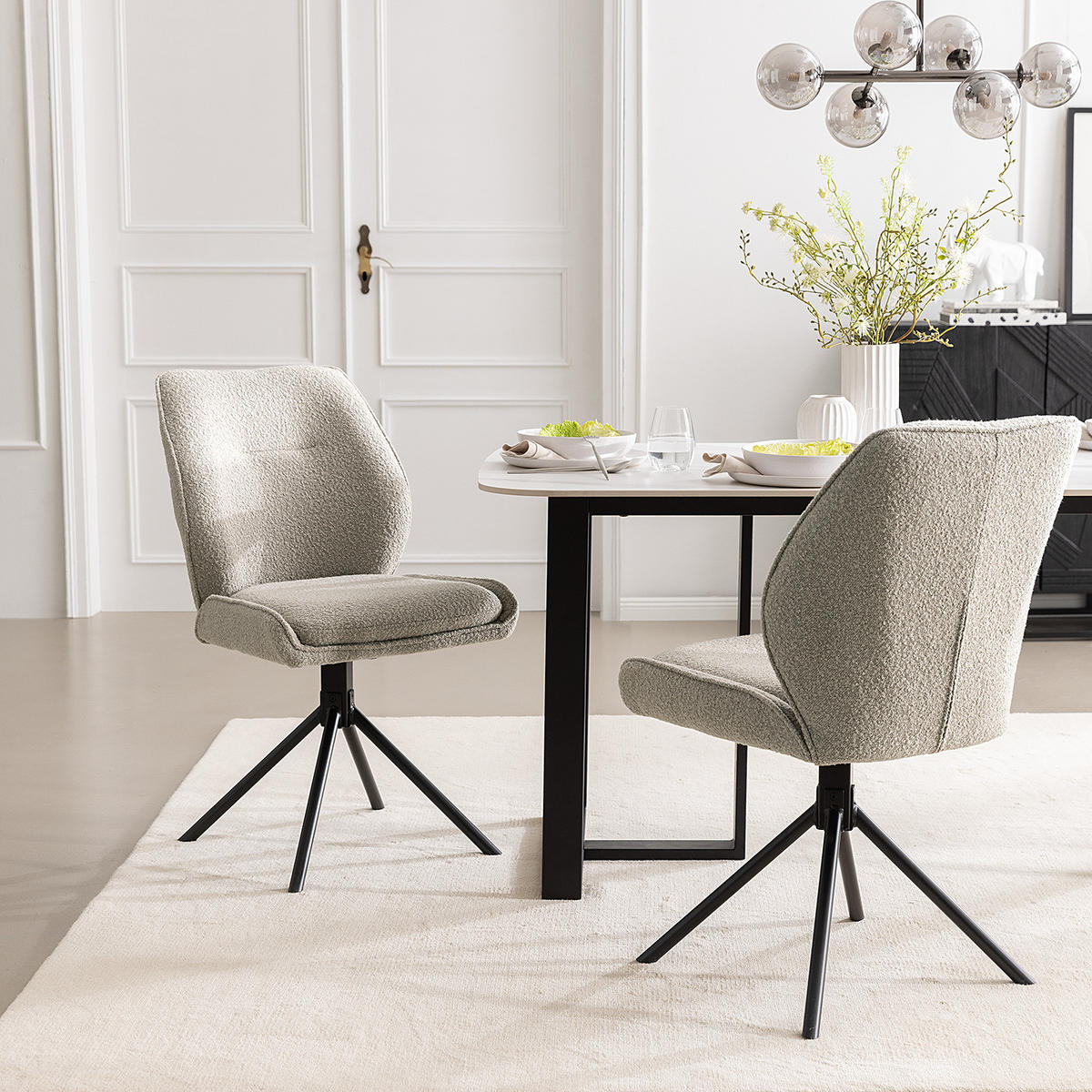 ESSZIMMERSTUHL 2er-Set - Grau - Bouclé - Buche - Eisen - 50 x 89 x 63 cm - Grau, Holz/Textil (50/89/63cm) - home24