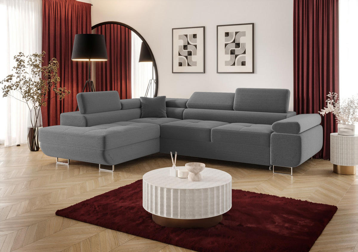 ECKSOFA EMILY mit Schlaffunktion Poso 60 Links - Grau, Textil (275/200cm) - Bedante