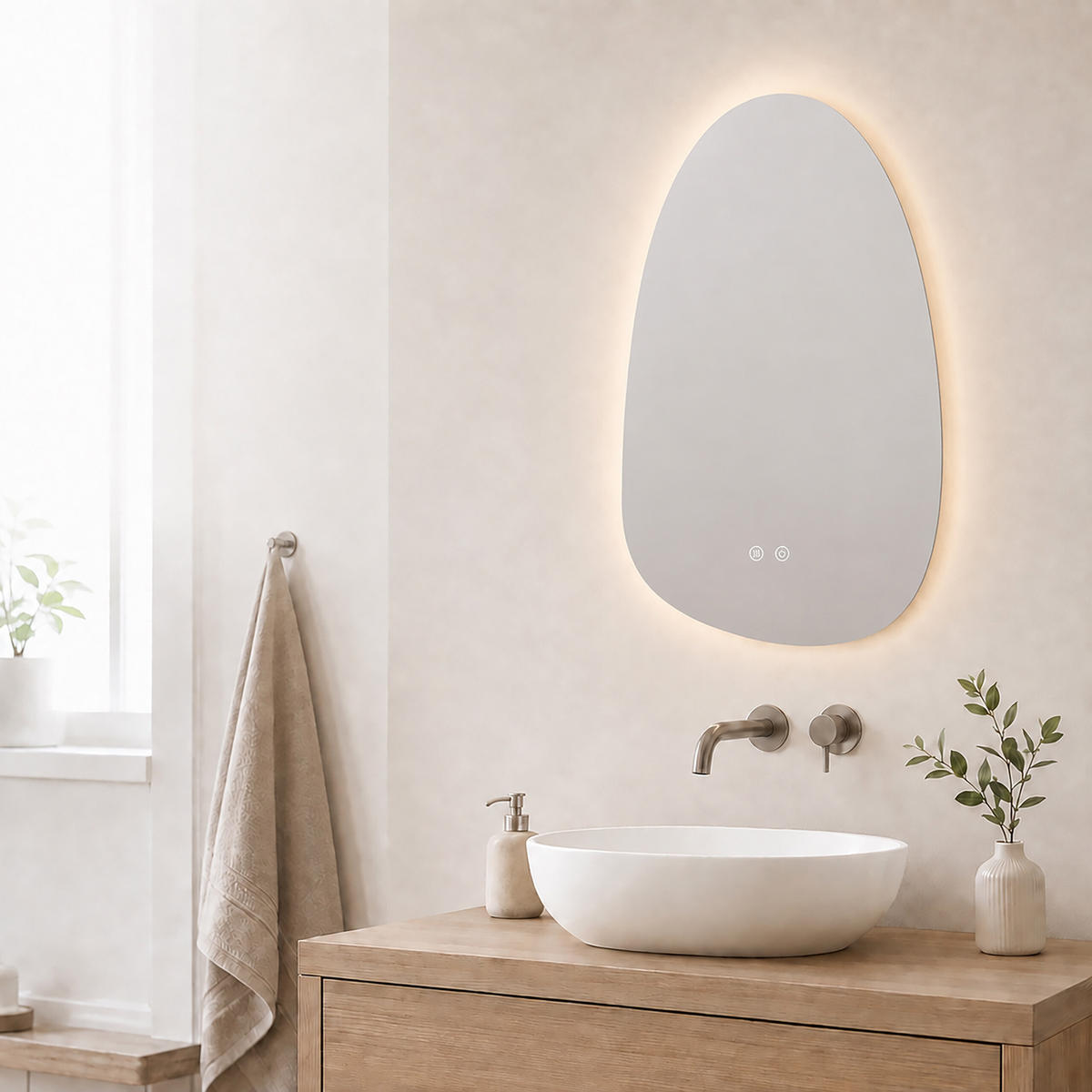 ZRCADLO stříbrné koupelnové LED proti zamlžení 80x52 cm - průhledná, kov/sklo (52/80/3cm) - Relaxdays