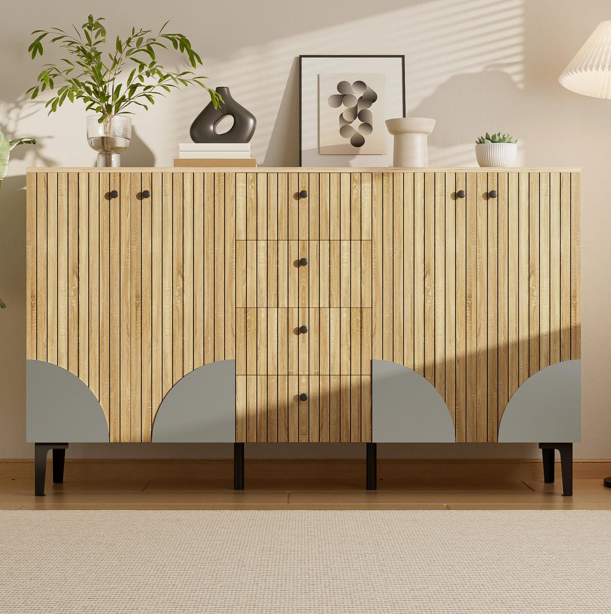 SIDEBOARD 160/36/94 cm mit 4 Türen und 4 Schubladen aus Spanplatte, vielseitiger Stauraum, Holzfarben - Eichefarben, Holzwerkstoff (160/94/36cm) - Redom