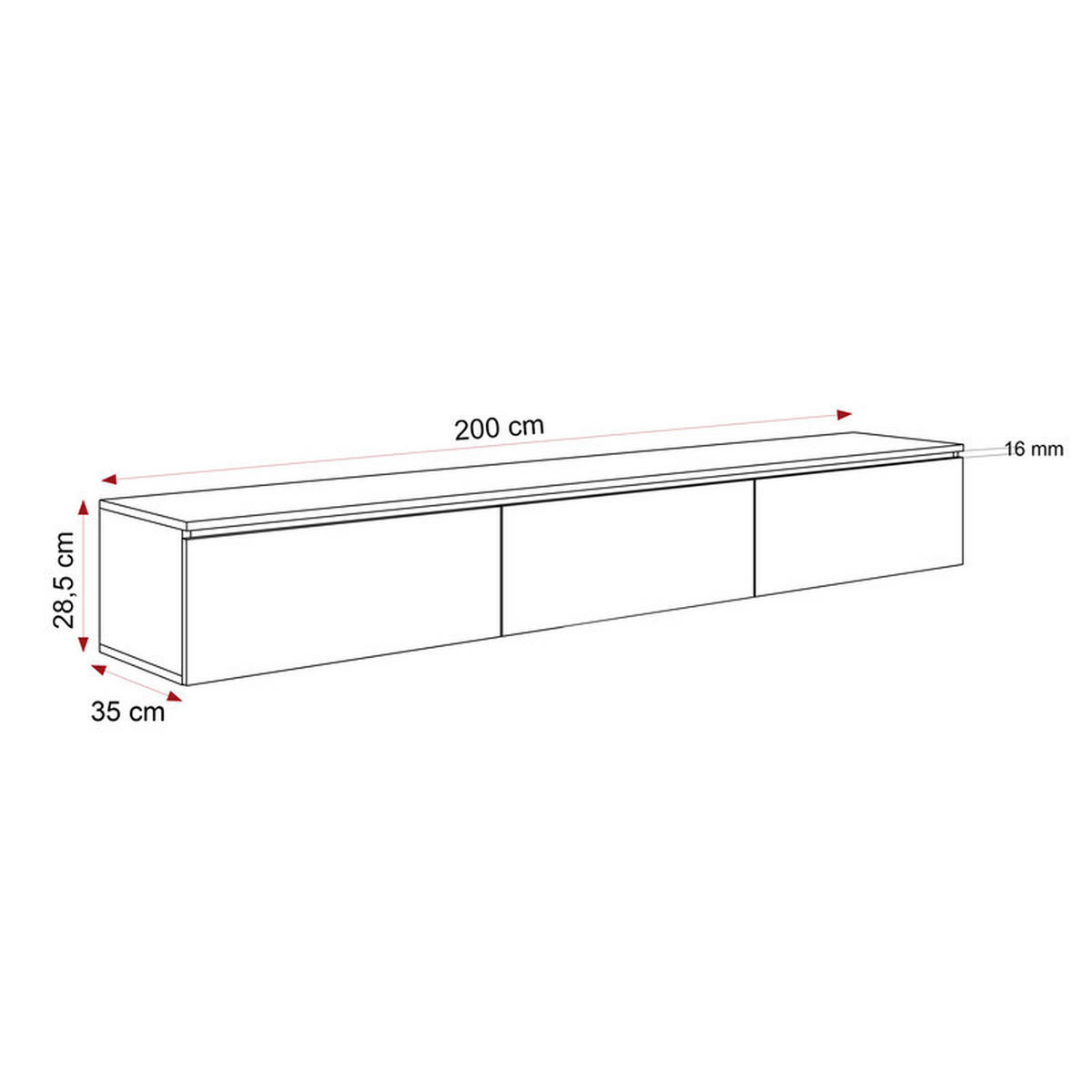 TV-LOWBOARD SELIA hängend 200 cm Weiß / Handgefertigte Eiche - Weiß, Holzwerkstoff (200/28.5/35cm) - Idohome