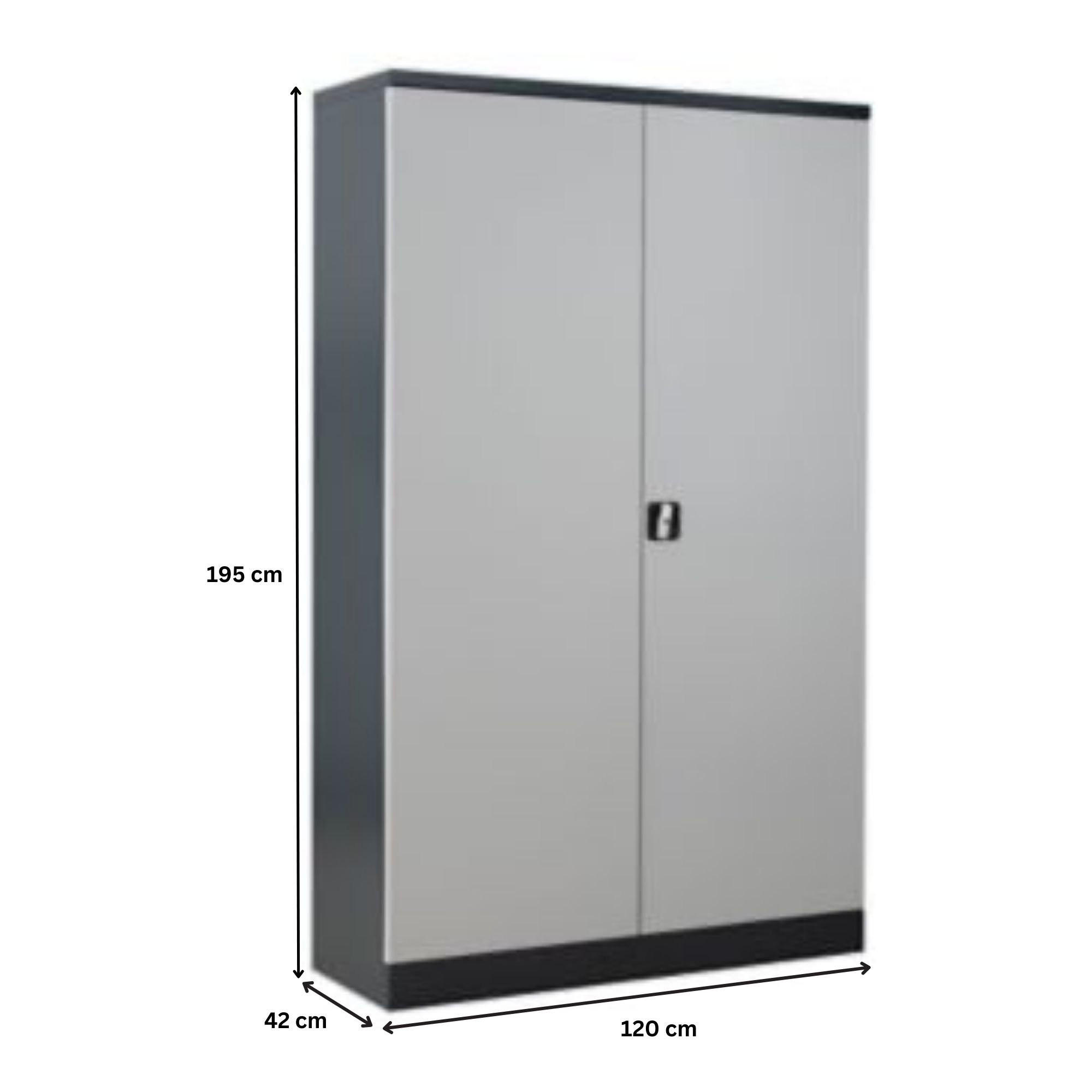 STAHLSCHRANK Bee mit 9 lackierten Fachböden 195x120x42 cm Korpusfarbe Anthrazit Frontfarbe Lichtgrau - Hellgrau, Metall (120/195/42cm)