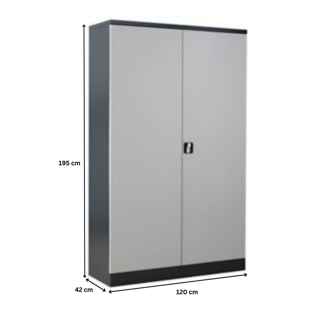 STAHLSCHRANK Bee mit 6 lackierten Fachböden 195x120x42 cm Korpusfarbe Anthrazit Frontfarbe Lichtgrau - Hellgrau, Metall (120/195/42cm)