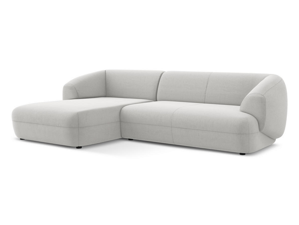 ECKSOFA Links Samt Stoff Grau - Silberfarben/Schwarz, Kunststoff/Textil (156/280cm) - Makamii