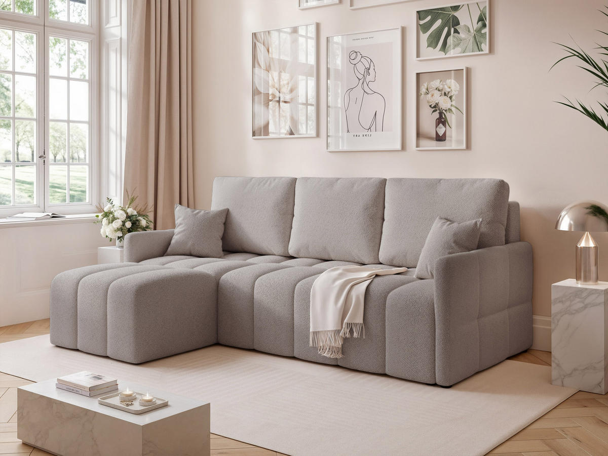 ECKSOFA LUPOO mit Schlaffunktion und Bettkasten Hellgrau - Hellgrau, Holzwerkstoff/Kunststoff (213/152cm) - Idohome
