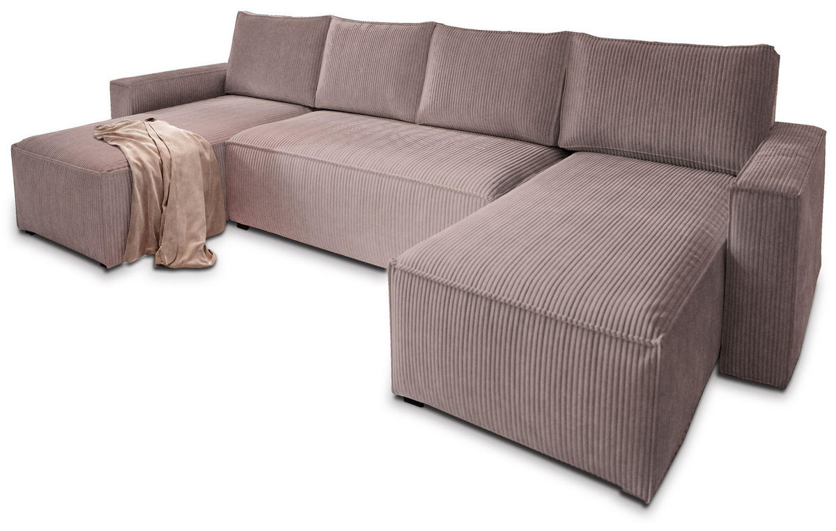 ROHOVÁ SEDAČKA ASPRA šeříková - šedá/šeříková, dřevo/textil (295/140cm) - MASSENO