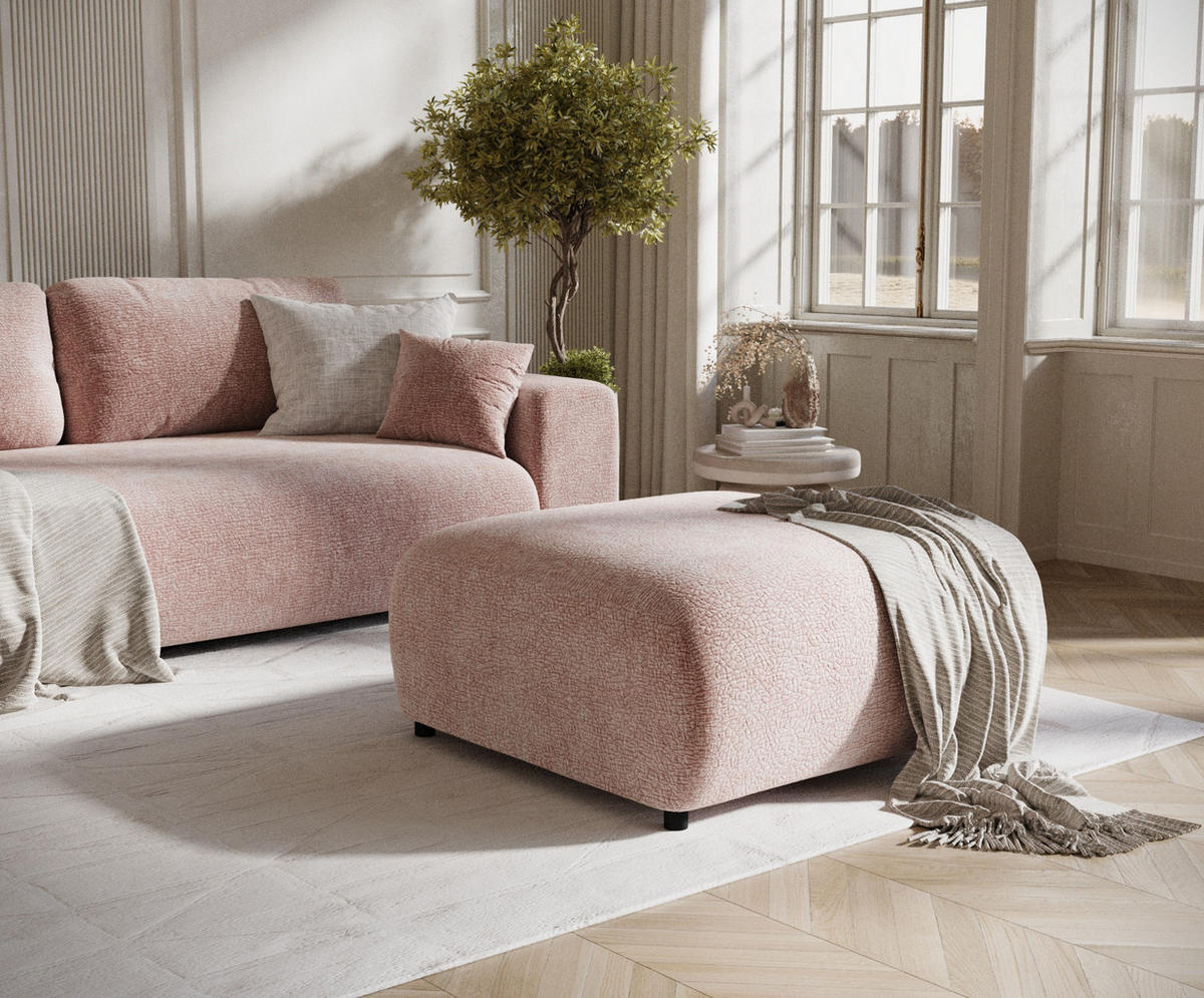 POUF S Zanzibar Rosa Chenille - Schwarz/Rosa, Holz/Holzwerkstoff (88/37/88cm) - Maison de Reve