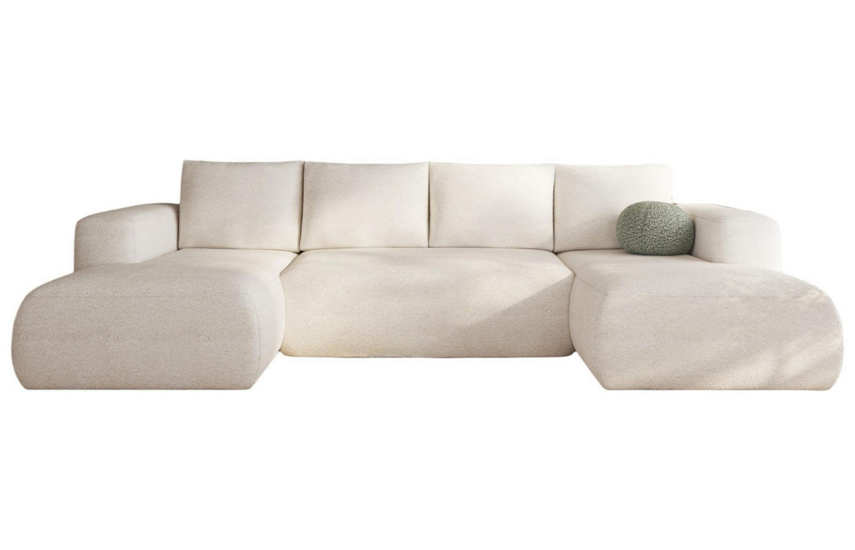 ECKSOFA LAMBI U, Wohnlandschaft U Form mit +3 Sitzen, Beige - Lambi 06 - Beige, Textil (340/89/114cm) - Moderno Meble