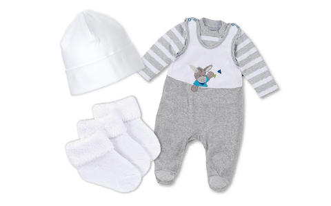 Babyklamotten weiß und grau
