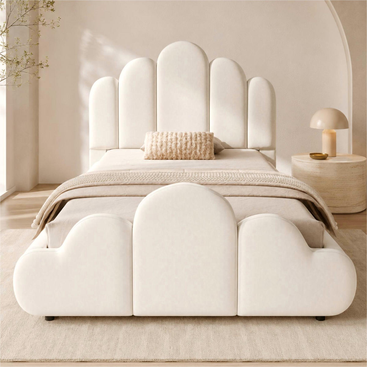 POLSTERBETT 90/200 mit gepolstertem Kopfteil und abgerundeten Ecken in Beige - Beige, Holzwerkstoff/Textil (90/200cm) - EVRYAE