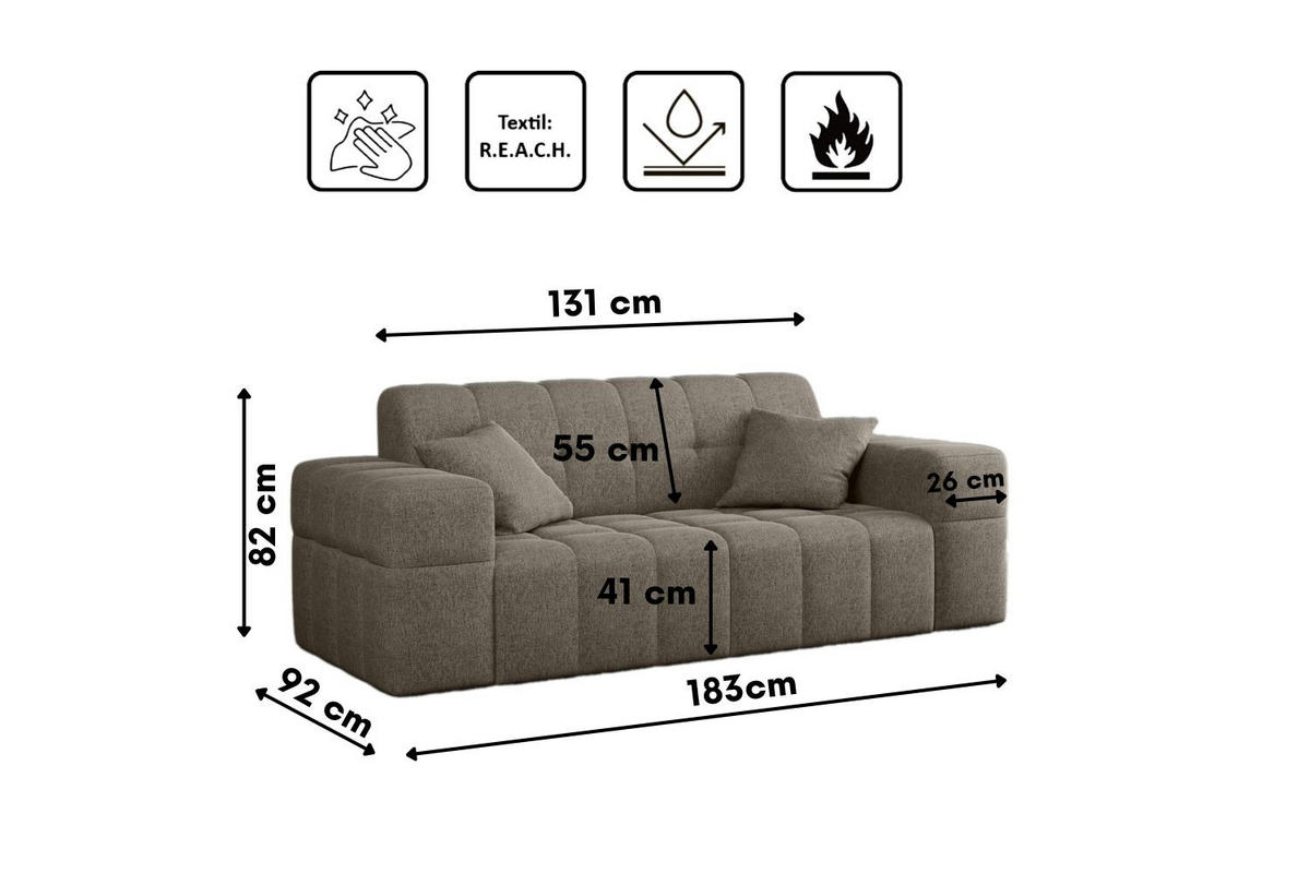 SOFA 2-sitzer Couch serie NIMES Stoff Verita Dunkelbeige - Cappuccino, Holz (183/82/92cm) - Kaiser Möbel
