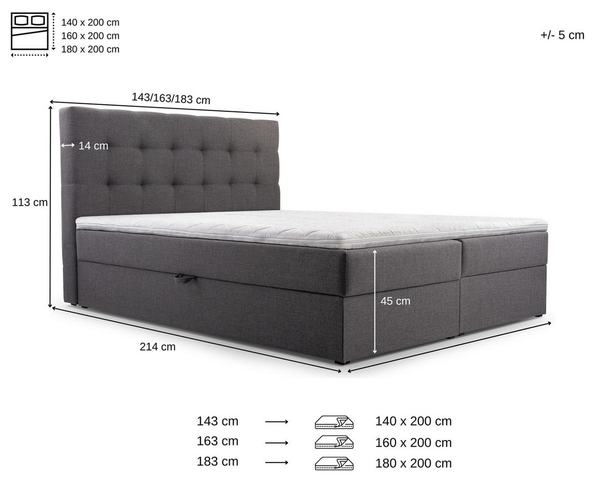 BETT - Boxspringbett 140x200 - 05 Hugo 24 - Braun - Braun, Holz (140/200cm) - Möblo