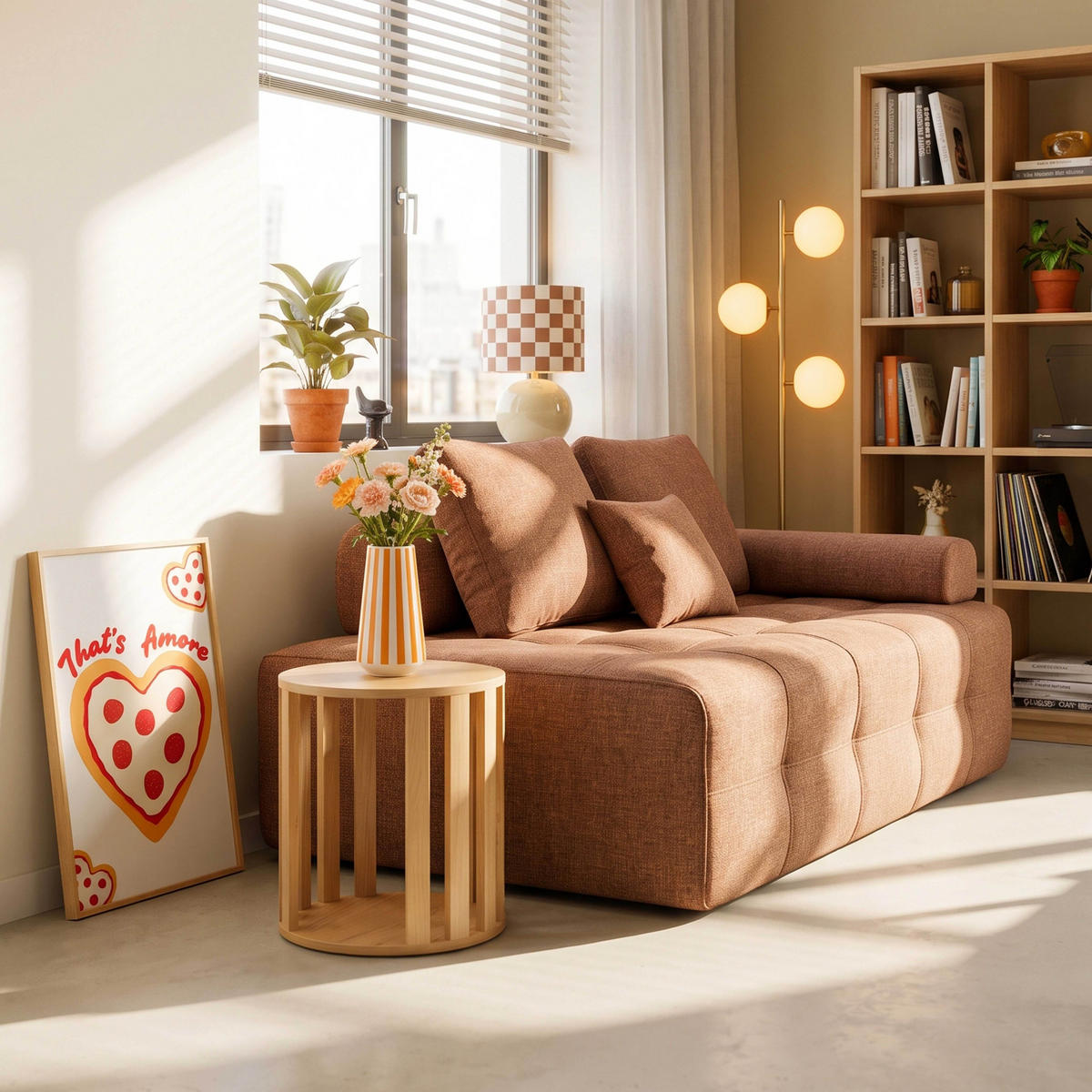 LINKER SESSEL, Terrakotta - Braun, Textil (140/65/112cm) - Oviala