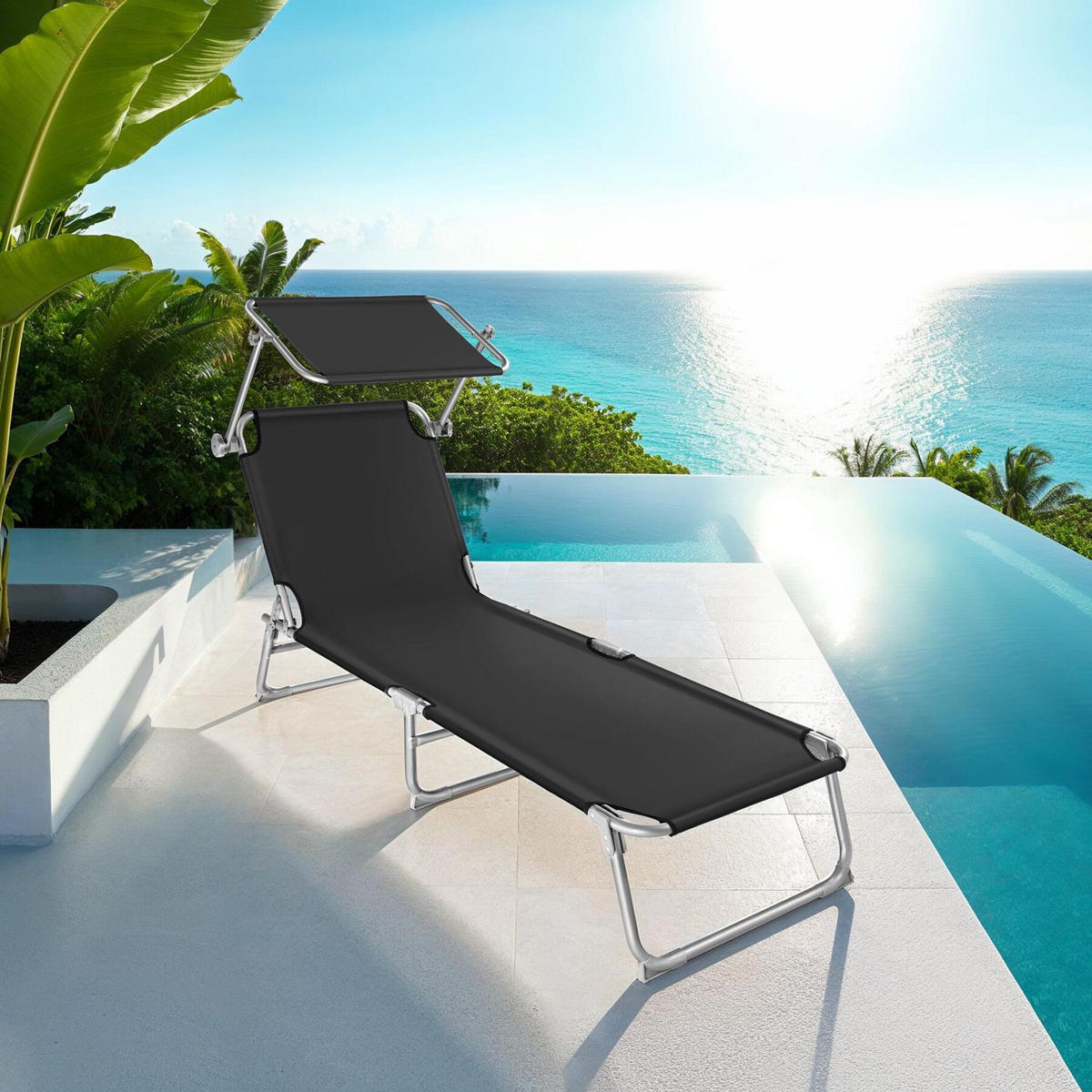 GARTENLIEGE 2er Set, 190 x 68 x 28 cm,schwarz - Schwarz, Kunststoff (68/28/190cm) - tectake