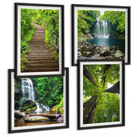 BILDER SET 4er Set - 50x50 cm & 40x60 cm Schwarzer Rahmen - Pfad Wald Wasserfall Vegetation - Schwarz, Kunststoff (50/50cm) - TULUP