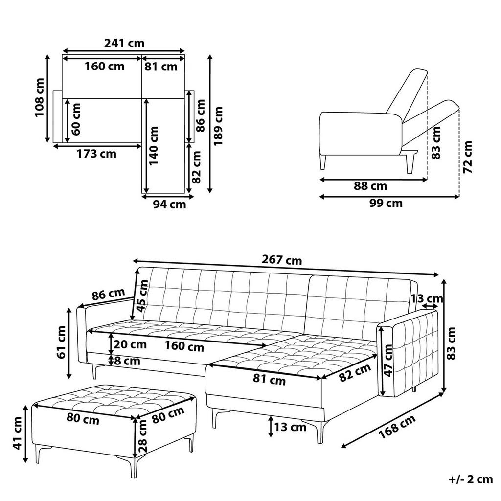 Thumbnail - Beliani Schlafsofa, Dunkelgrau, Textil, 4-Sitzer, L-Form, 267x168 cm, Wohnzimmer, Sofas & Couches, Wohnlandschaften, Eck...