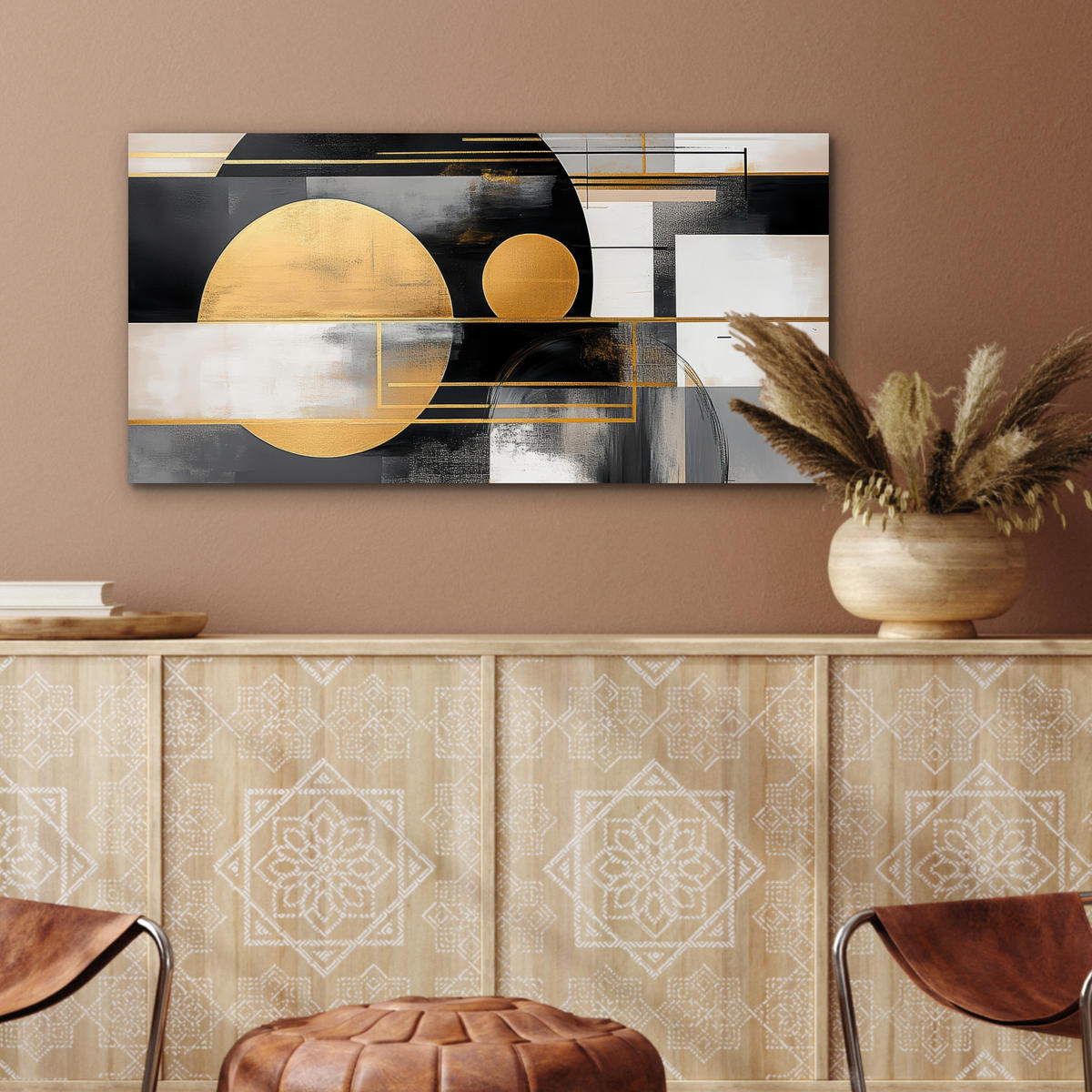 KOVOVÝ OBRAZ Abstraktné - Zlato - Striebro - Tvary - Estetické - Moderné 80x40 cm - zlatá, kov (80/40cm) - MuchoWow