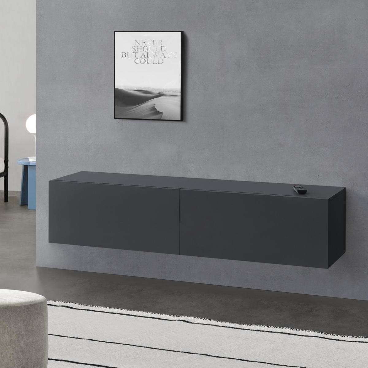 HÄNGELOWBOARD Evaton - Dunkelgrau, Holzwerkstoff (140/30/33cm) - [en.casa]