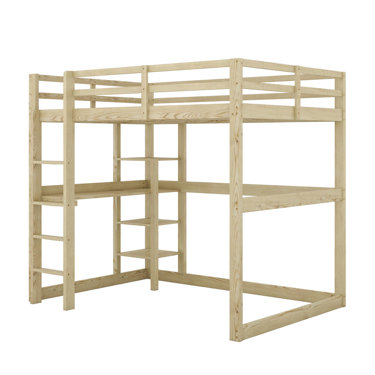 HOCHBETT 140/200 cm in Natur mit Schreibtisch und 4 Ablagefächern - Naturfarben, Holz/Holzwerkstoff (140/200cm) - STILVORA