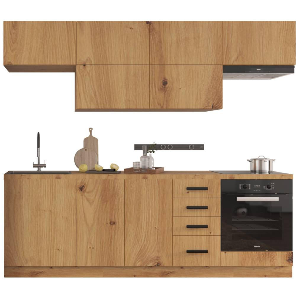 KÜCHENZEILE 240 cm - Langen KL2-M240 in Artisan Eiche - Schwarz/Eiche Artisan, Holz/Metall (240/212/58cm)