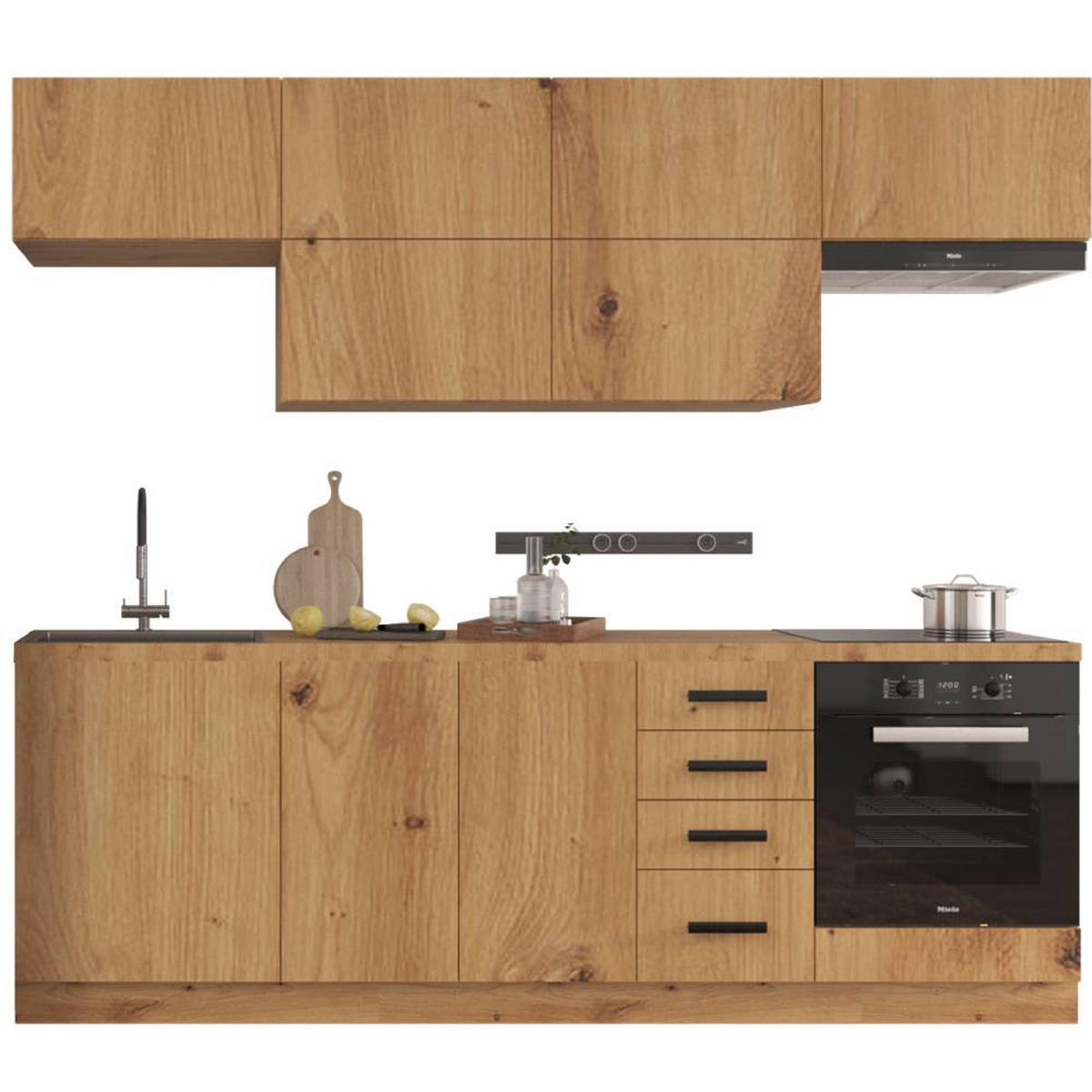 KÜCHENZEILE 240 cm - Langen KL2-M240 in Artisan Eiche - Schwarz/Eiche Artisan, Holz/Metall (240/212/58cm)