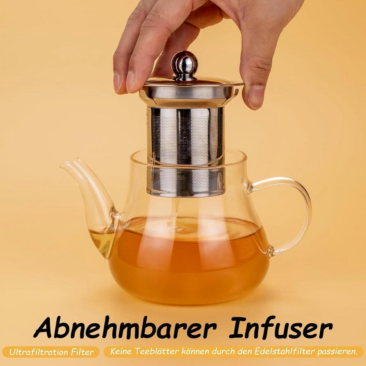 TEEKANNE Glas 450 ml mit Edelstahlfilter - Transparent, Glas (10/10cm)