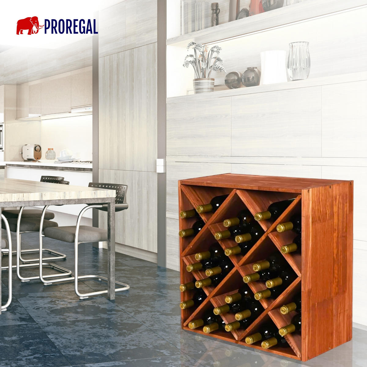 WEINREGAL Vincellar Mod 60x60x30 cm Rauten Modul Für 30 Flaschen Massives Kiefernholz Braun Geölt - Braun, Holz (60/60/30cm) - PROREGAL