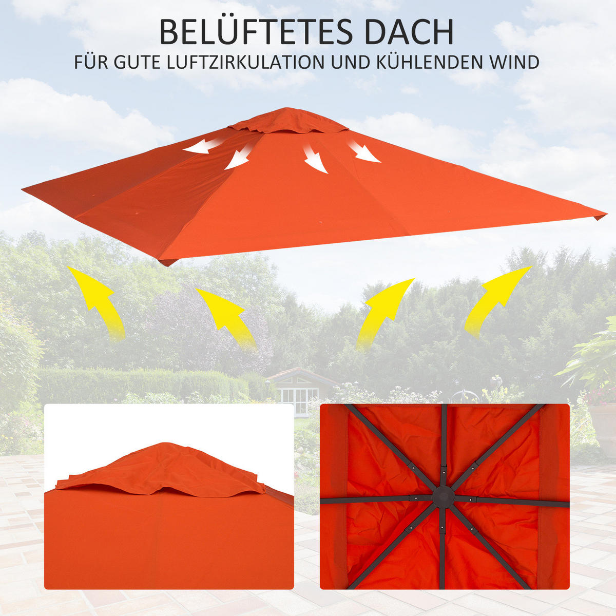 PAVILLON-ERSATZDACH 298/295 cm mit PA-Beschichtung, 8 Entwässerungslöchern und 4 Abspannseilen, Orange - Orange, Textil (295/1/298cm) - Redom