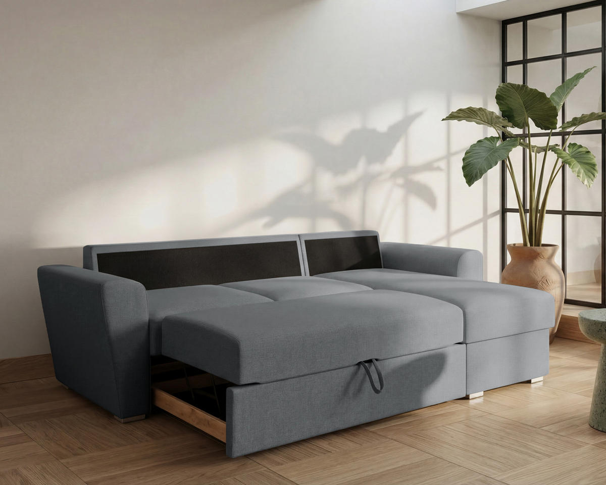 ECKSOFA Bellano Ecksofa L-Form - links oder rechts montierbar, dunkelgrau - Dunkelgrau, Holz (243/156cm) - Homesy