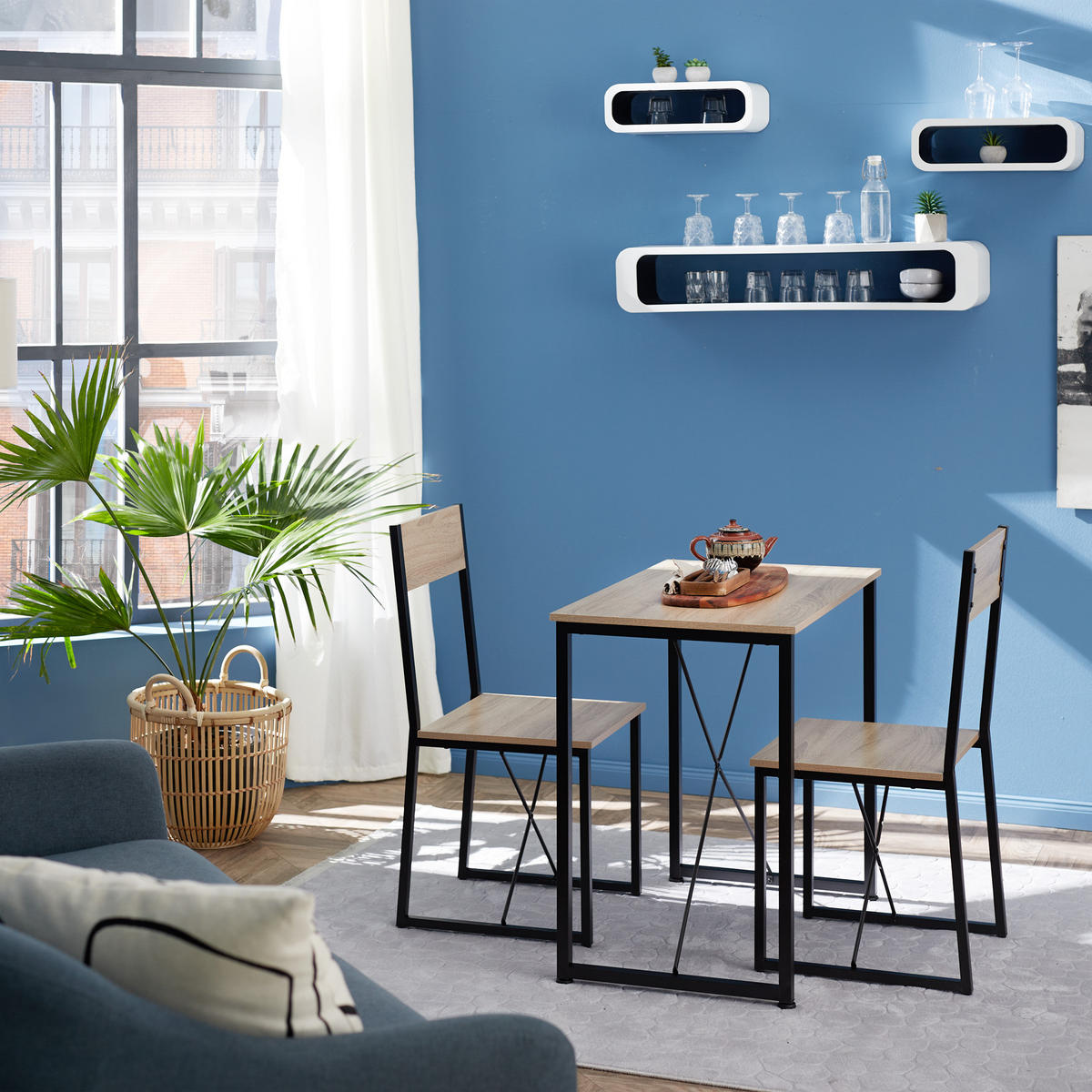 SITZGRUPPE Margate,mit höhenverstellbaren Kunststofffüßen,Industrial Holz dunkel, rustikal - Rostfarben, Holzwerkstoff (80/90/138cm) - tectake