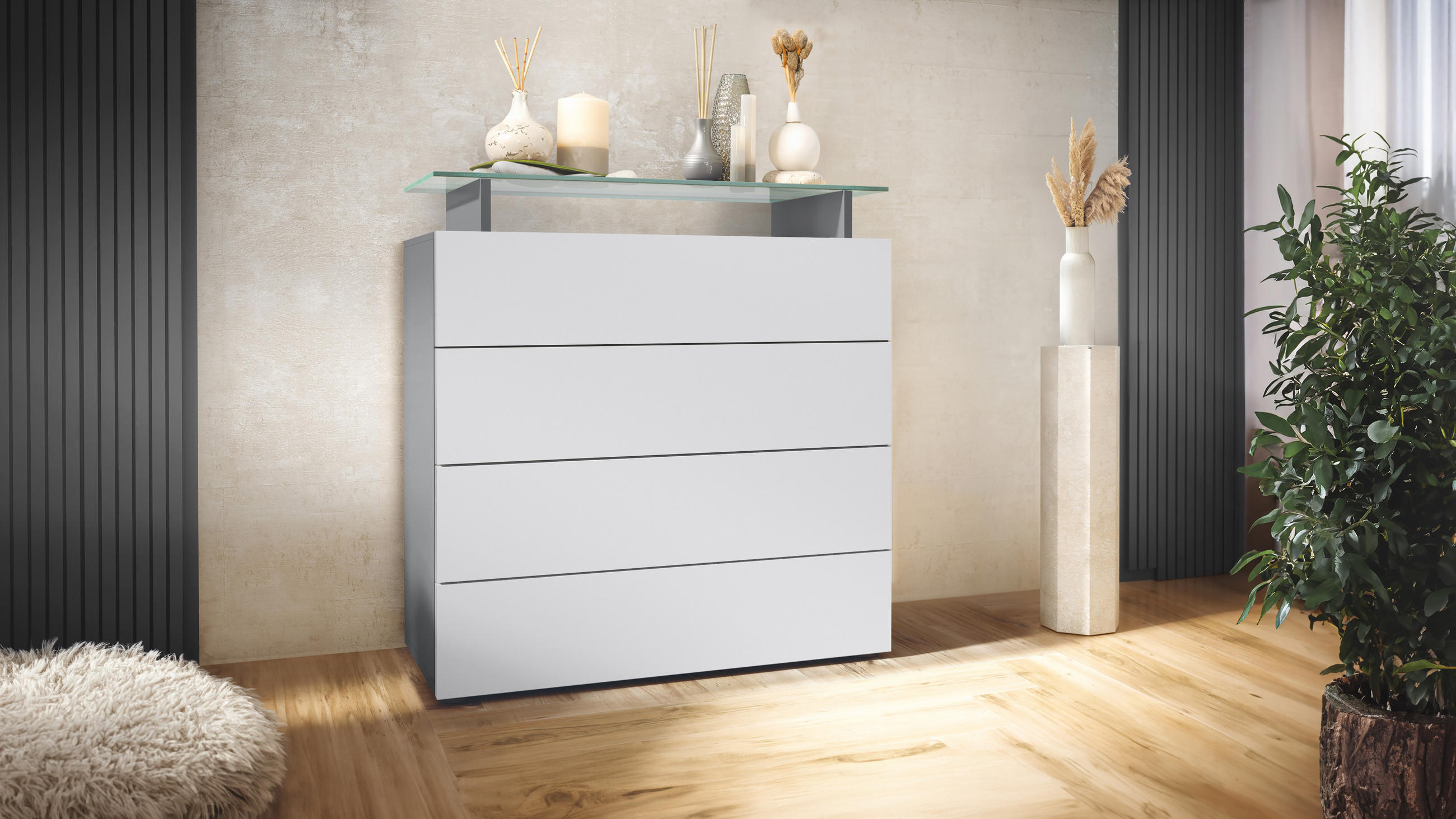 KOMMODE Pavos Weiß matt - Weiß, Holzwerkstoff (76/80/33cm) - Vladon