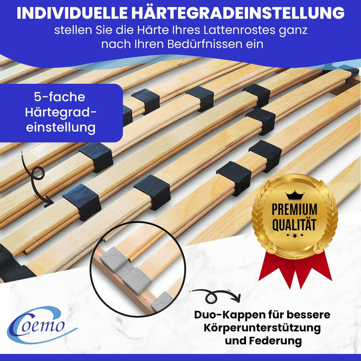 LATTENROST BASIC NV 90x190 cm Härtegrad einstellbar - Naturfarben, Holz (90/190cm) - Coemo