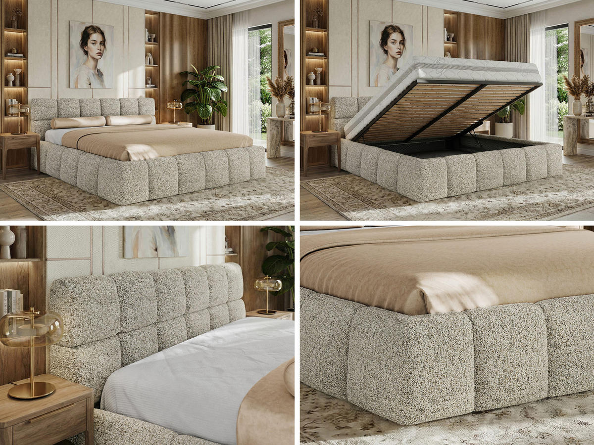 POLSTERBETT NIRA CLASSIC 160/200 - Beige Strukture - ohne Matratze - Beige, Textil (160/200cm) - MKS