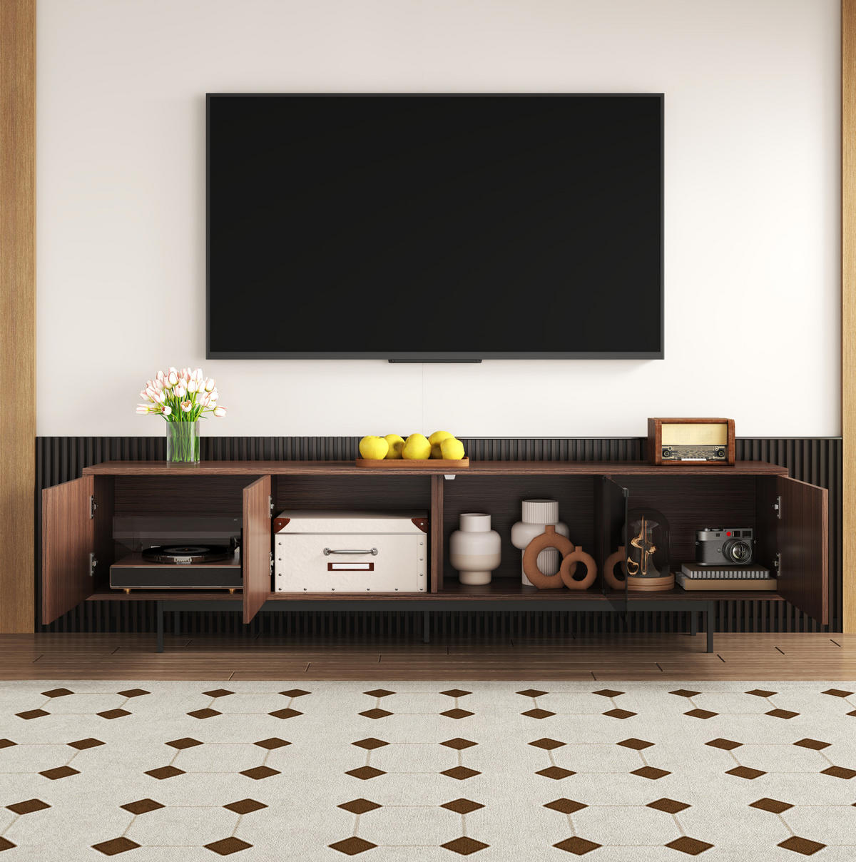TV-ELEMENT mit LED-Lichtleiste ca. 200 x 35 x 53 cm Schwarz/Walnussbraun - Schwarz, Holzwerkstoff (35/53/200cm) - Beauniv