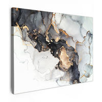 LEINWANDBILD Marmor - Schwarz - Weiß - Gold - Luxus - Abstrakt Wandbilder 80x60 cm - Goldfarben, Textil (80/60cm) - MuchoWow