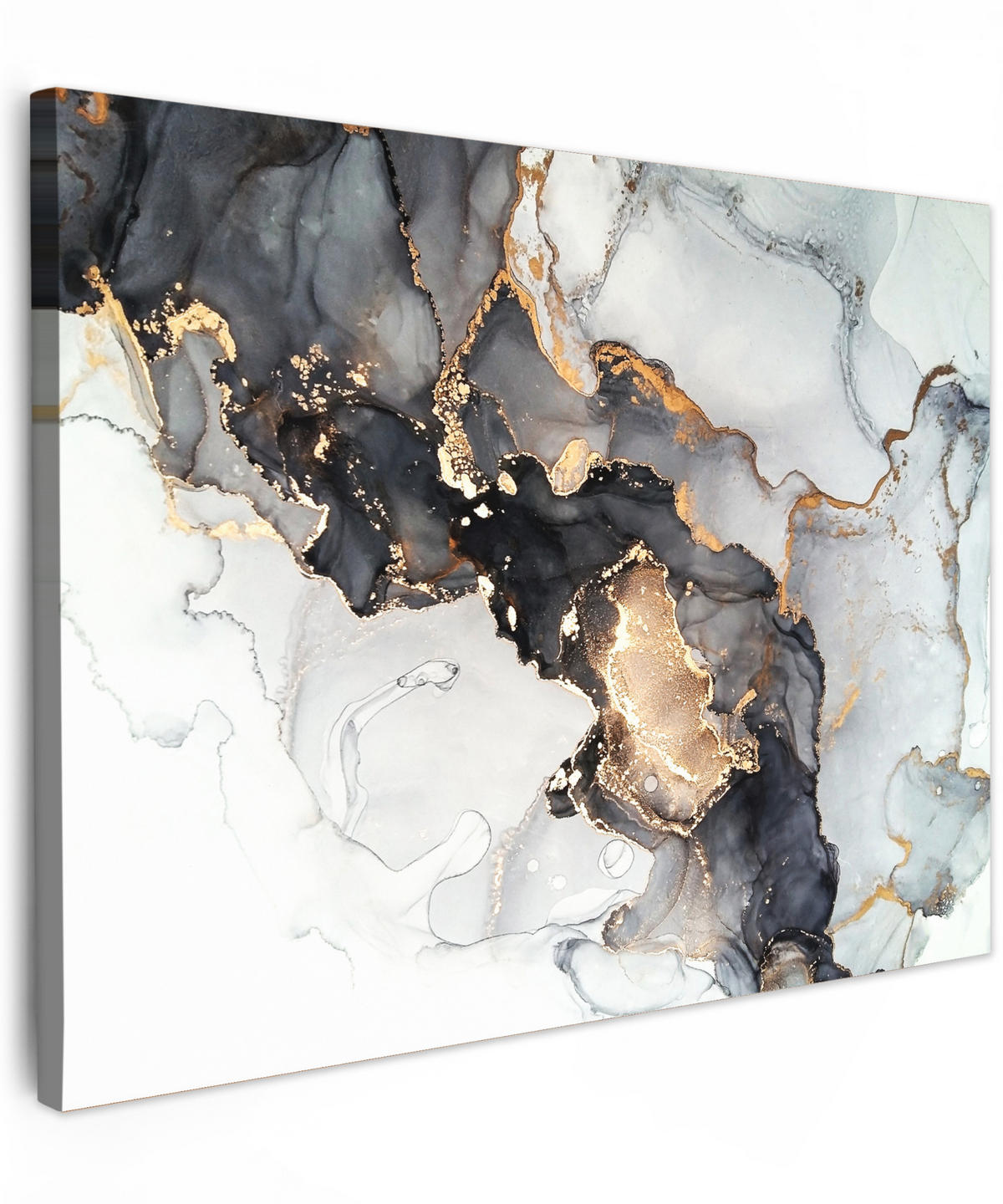 LEINWANDBILD Marmor - Schwarz - Weiß - Gold - Luxus - Abstrakt Wandbilder 80x60 cm - Goldfarben, Textil (80/60cm) - MuchoWow