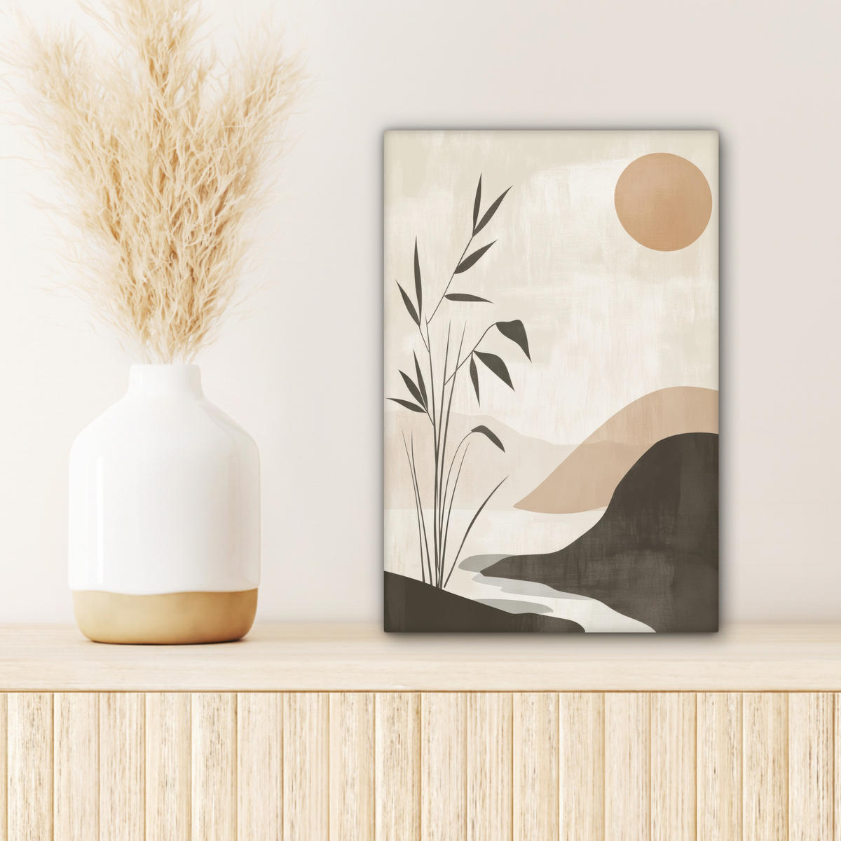 LEINWANDBILD Japandi - Landschaft - Beige 20x30 cm - Cognac, Textil (20/30cm) - MuchoWow