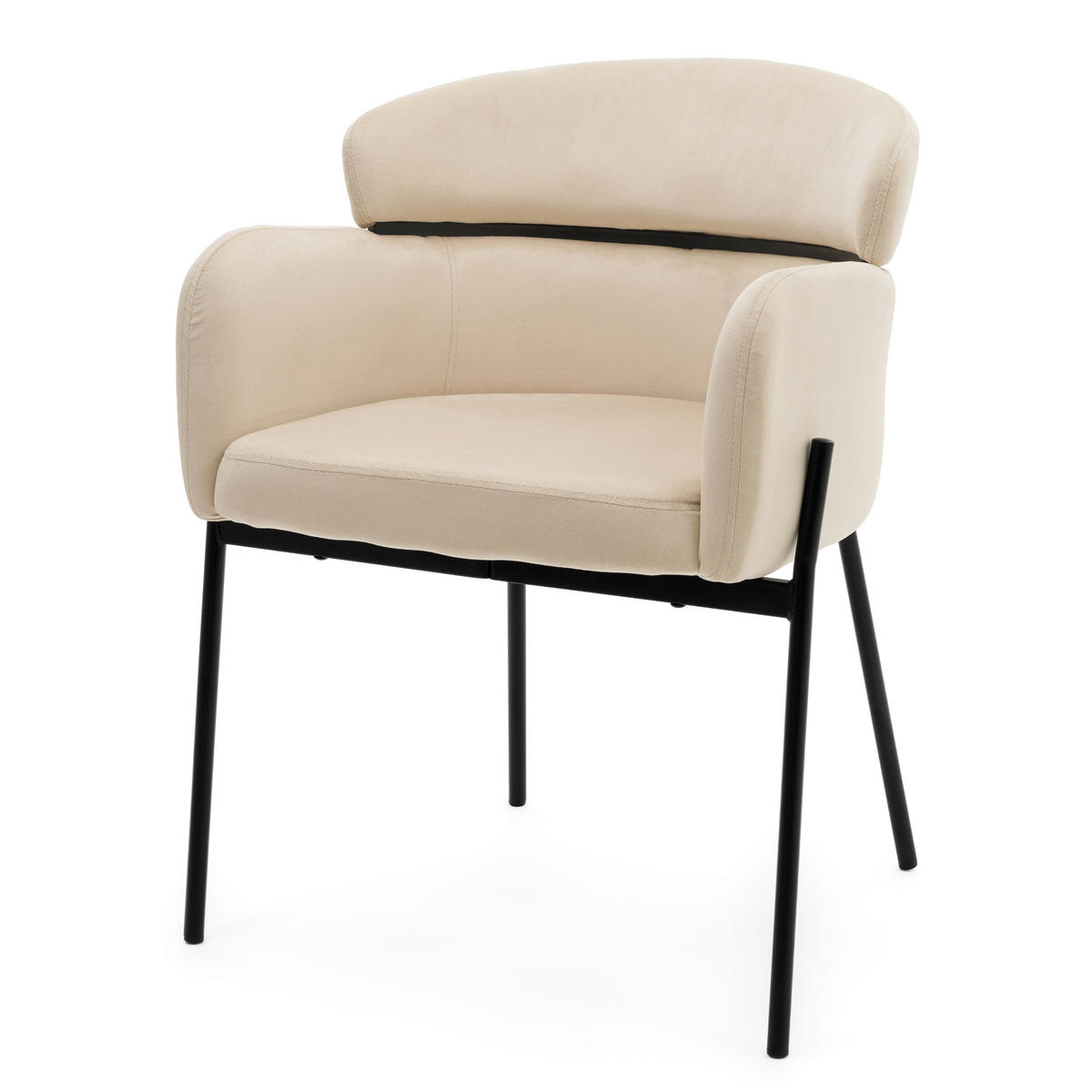 STUHL BOLZANO gepolsterter mit Steppung - beige - Samt Velour - Beige/Schwarz, Textil/Metall (62/80/61cm) - NEW HOME