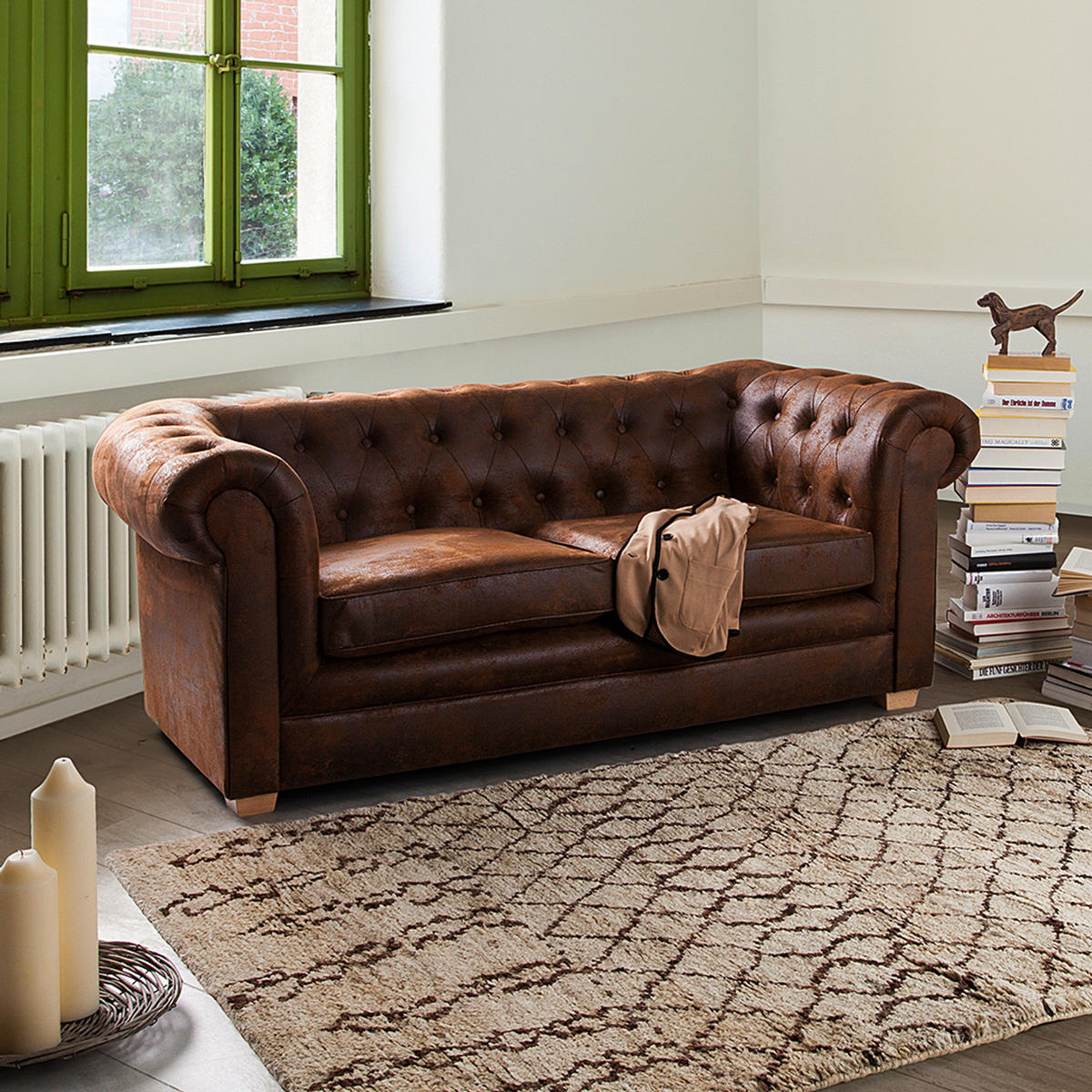 2-SITZER SOFA - Antiklederlook - Braun - Braun, Textil (180/74/94cm) - home24