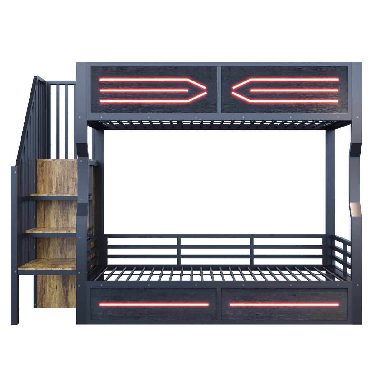 HOCHBETT 90x200 cm LED Stauraum schwarz - Schwarz, Holzwerkstoff (90/200cm) - Fortuna Lai