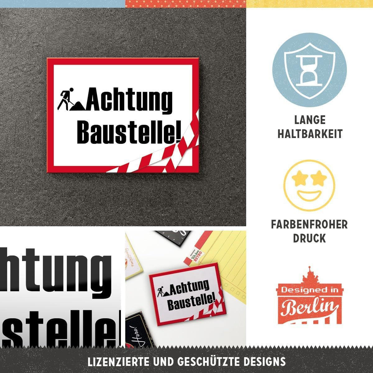 MAGNET 6/8 cm Achtung Baustelle - Multicolor, Metall (8/6/0.1cm) - Nostalgic-Art