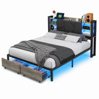 STAURAUMBETT 140/200 cm mit LED & USB-Kopfteil und Schubladen, modernes Metallbett - Schwarz, Holz/Metall (140/200cm) - Joyfair
