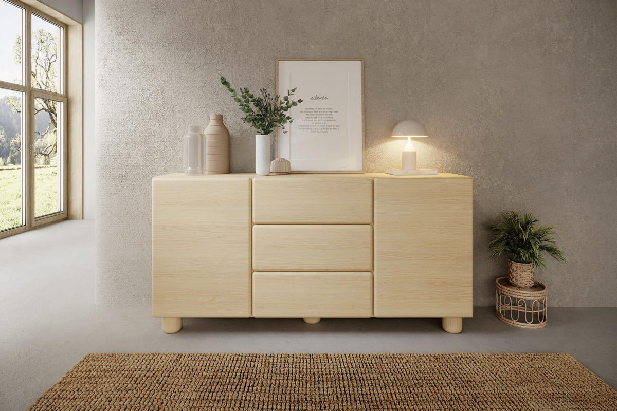 SIDEBOARD CERVI C 160 cm Eiche Vicenza - mit 2 Türen, 3 Schubladen und abgerundeten Fronten - Eichefarben, Holz/Holzwerkstoff (160/80/38cm) - Ravio