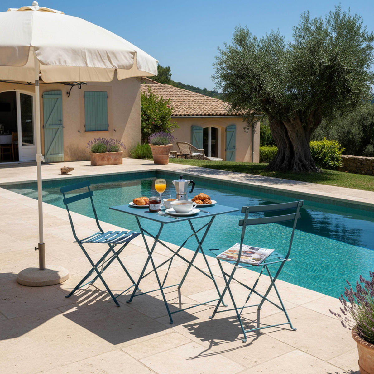 GARTENTISCH , klappbar, Pazifikblau - Blau, Metall (60/60/71cm) - Oviala