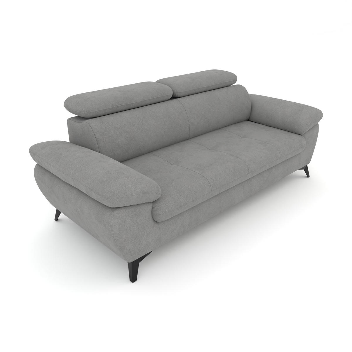 3-SITZER Karlstad Chenille Grau verstell. Kopfstützen B 215 cm - Grau, Kunststoff/Textil (215/84/100cm) - foamnova