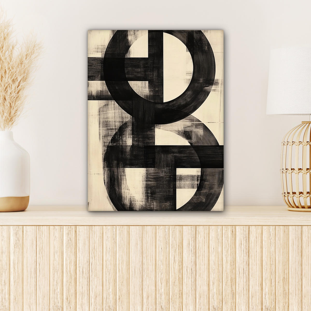 LEINWANDBILD Kreise - Balken - Schwarz - Abstrakt Room Decor 30x40 cm - Schwarz, Textil (30/40cm) - MuchoWow