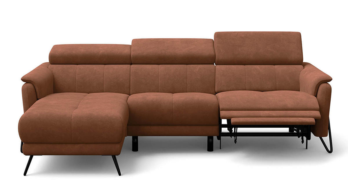 ECKSOFA RODEN 4-Sitzer mit Relax, braun, Veloursstoff - Braun, Holz/Textil (268/92cm) - Wozimo
