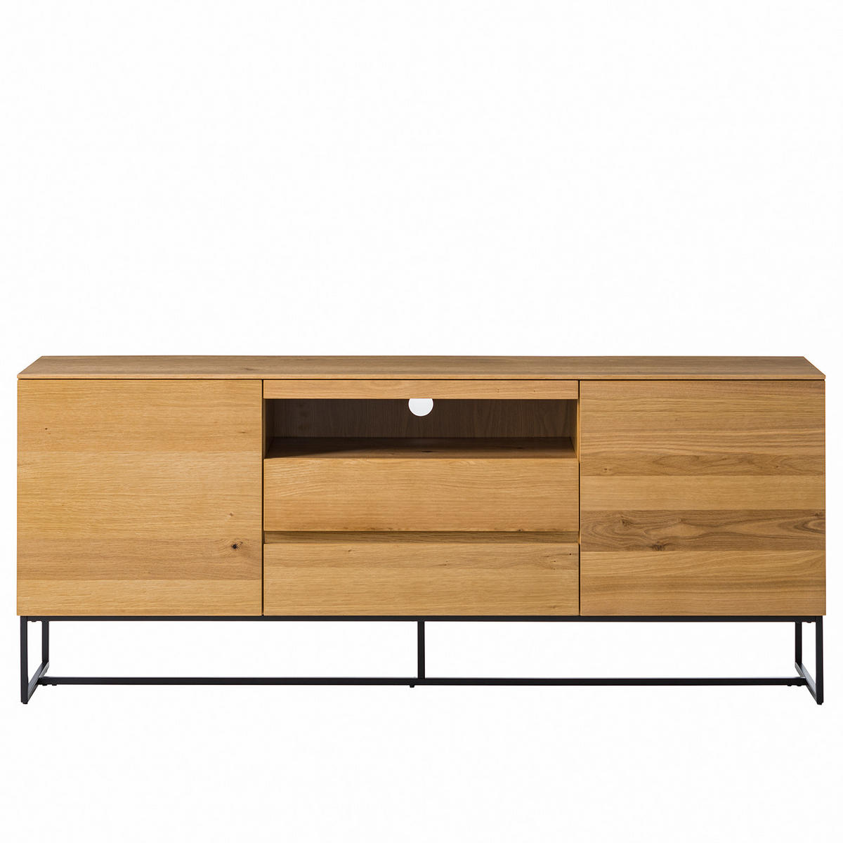 TV-LOWBOARD - Echtholzfurnier / Eisen, Breite 165 cm - Eichefarben/Schwarz, Holzwerkstoff (165/67/40cm) - home24